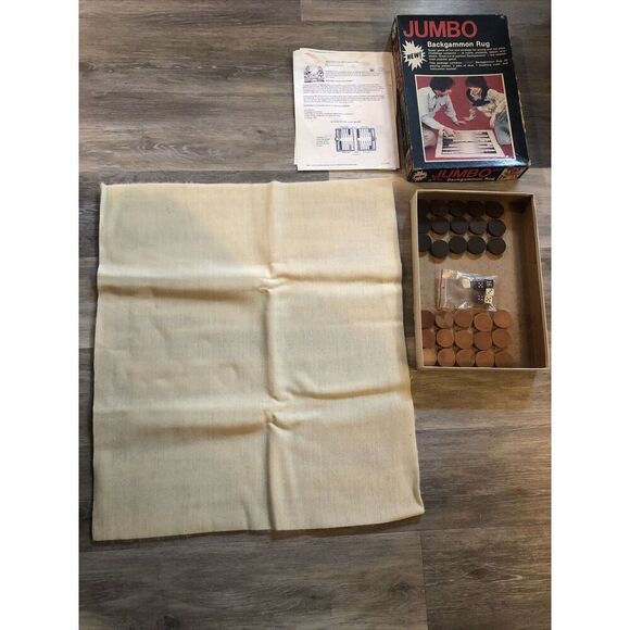 Vintage  Jumbo Backgammon Wool  Rug, Board Checkers,  Dice Doubling Cube - Picture 7 of 10